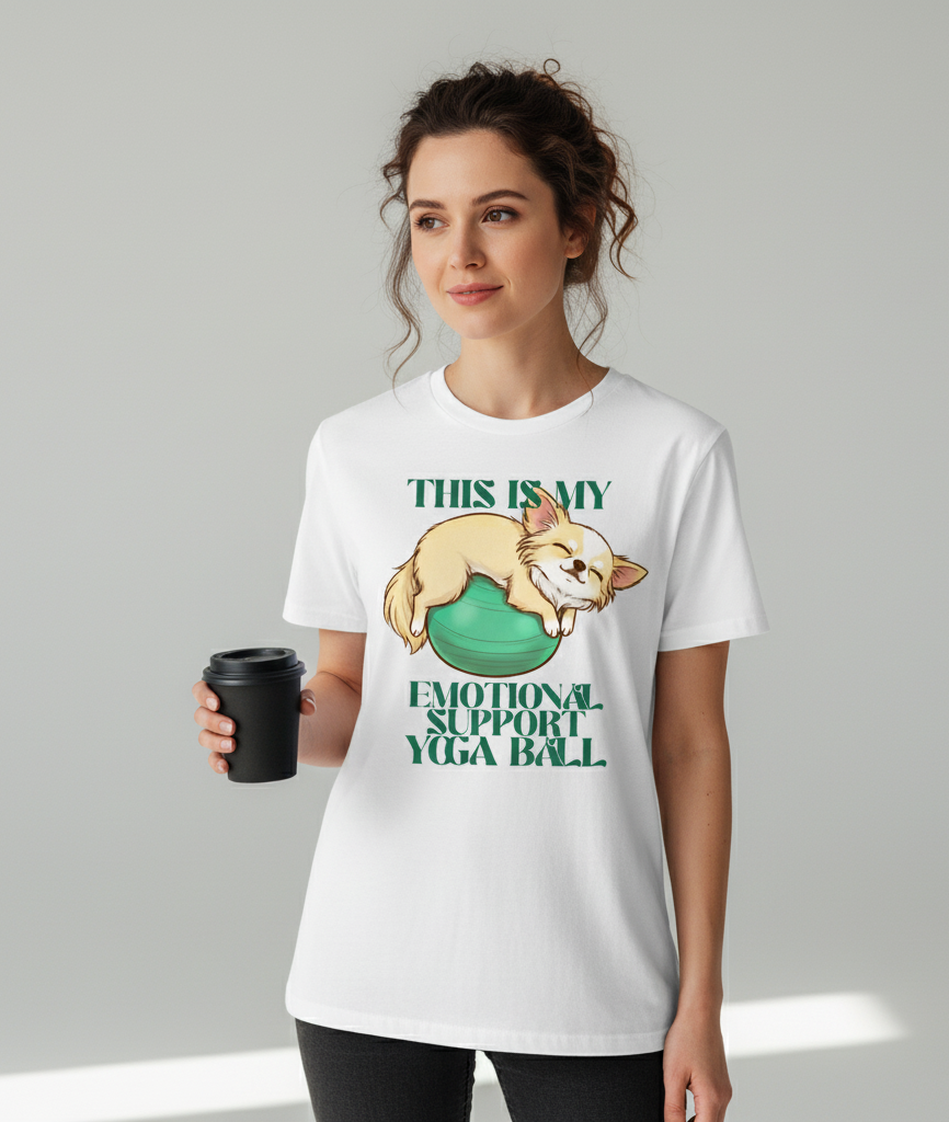 Short Sleeves T-Shirt - Dog on Yoga Ball